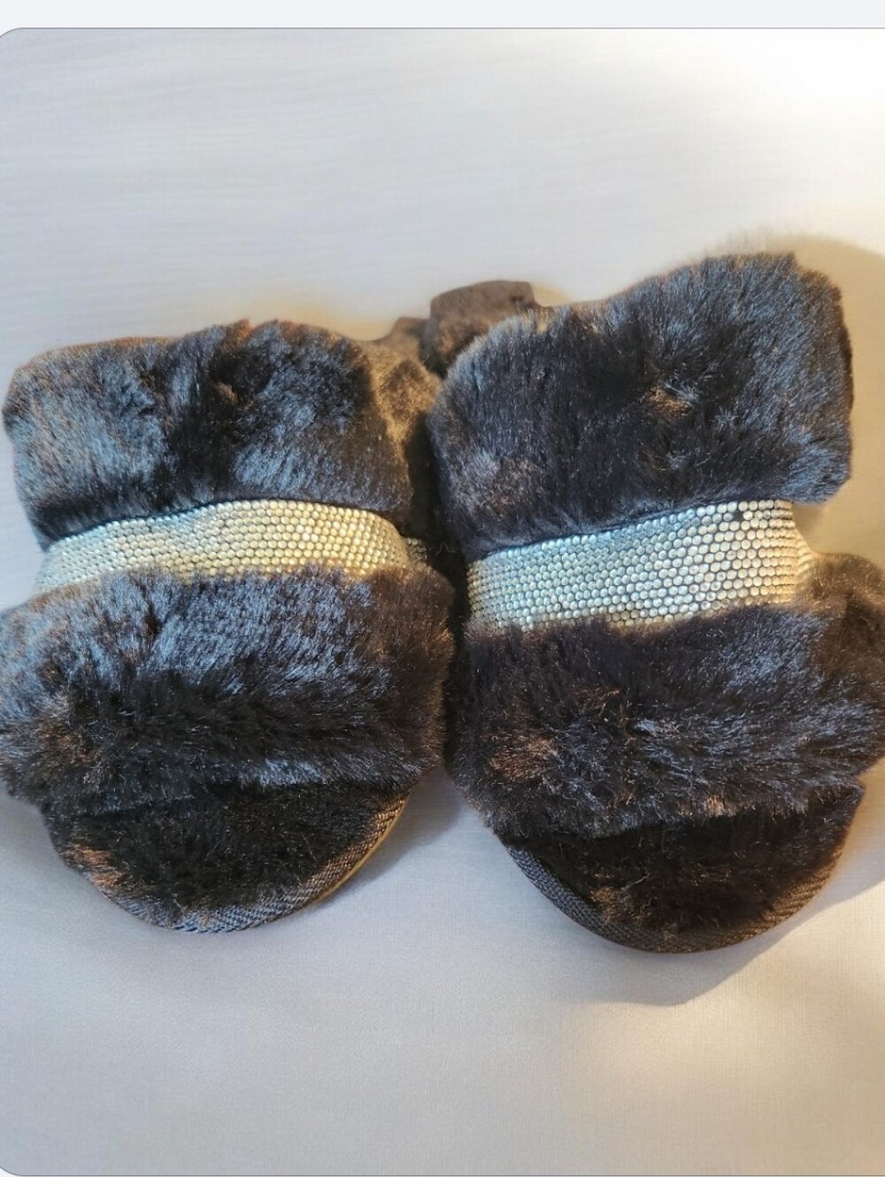 Faux Fur Slide Sandals with Rhinestone Accents ● EUC● READ BELOW